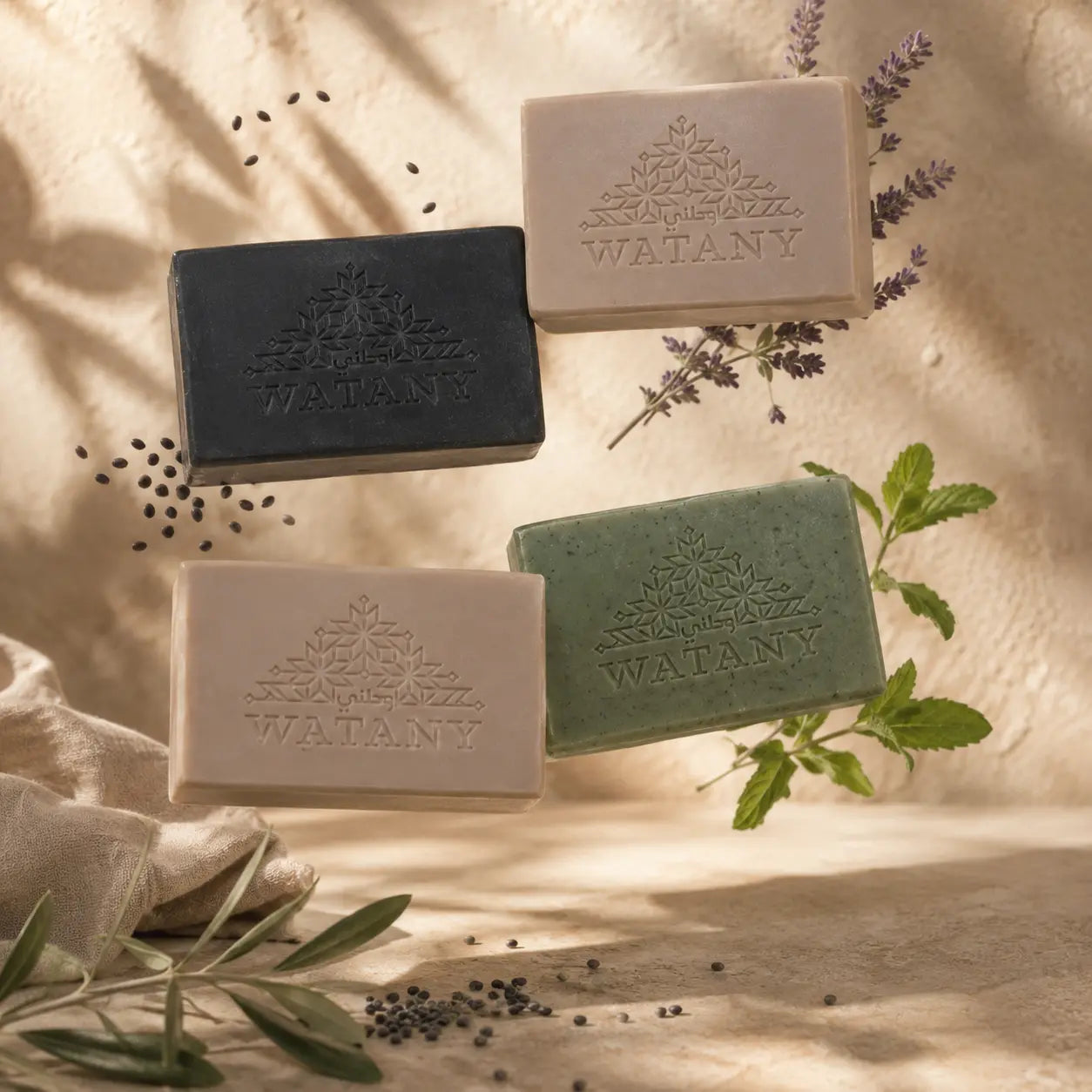 Savon Palestinien à l'huile d'olive et aux herbes – Savon de Castille artisanal et parfumé, Savon de Naplouse et Gel douche de Palestine