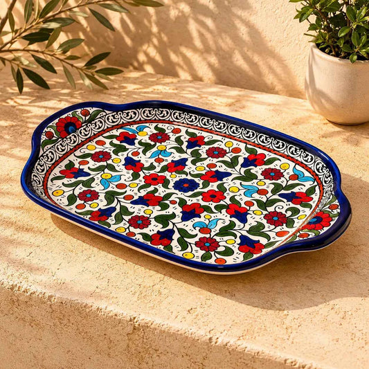 Palestinian Ceramic Serving Plate 24×34×7 cm – Handmade Kitchen Plate & Tableware Decor