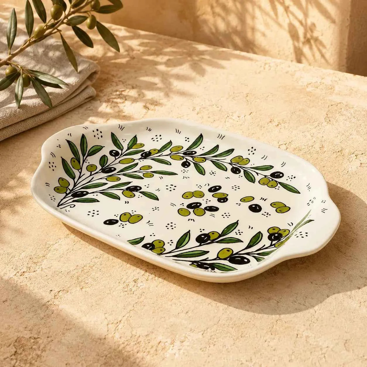 Palestinian Ceramic Serving Plate 24×34×7 cm – Handmade Kitchen Plate & Tableware Decor