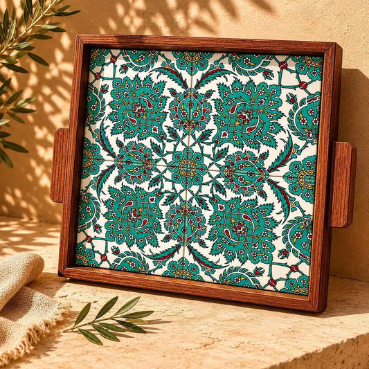 Palestinian Food Tray Square 30×30×3 cm – Handmade Ceramic Serving Tray & Party Platter