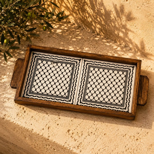 Palestinian Small Food Tray Rectangular 15×30×3 cm – Handmade Ceramic Serving Tray
