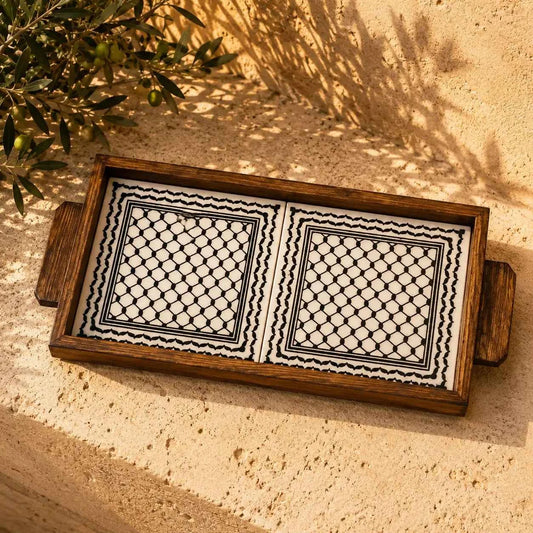 Palestinian Small Food Tray Rectangular 15×30×3 cm – Handmade Ceramic Serving Tray
