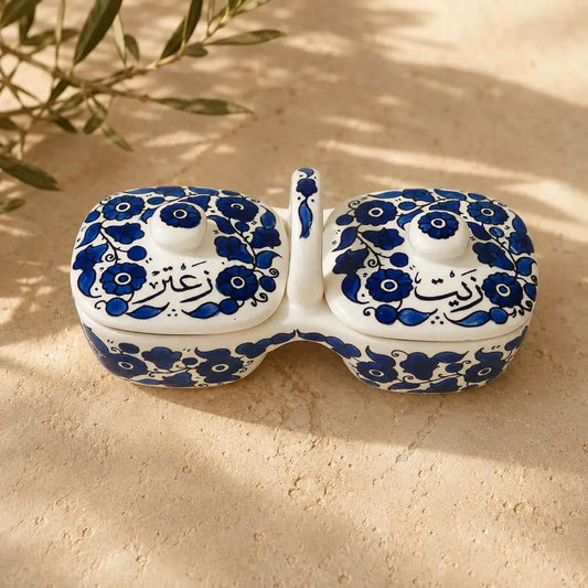 Olive Oil & Za’atar Plates Set – Handmade Ceramic Serving Dish (12×11.5×23.5 cm)