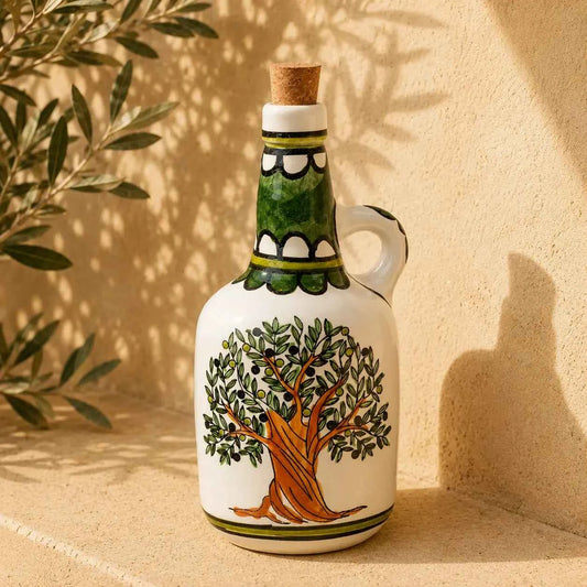 Large Ceramic Oil Bottle 12×12×25 cm – Handmade Olive Oil Dispenser & Kitchen Accessories Decor