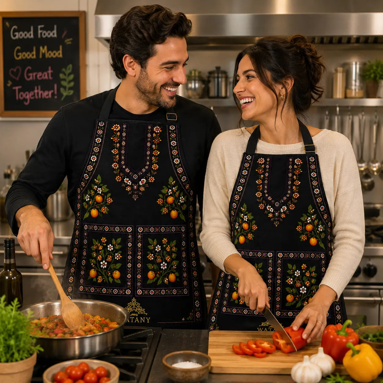 Palestinian Tatreez Apron – Yafa Orange Blossom Design