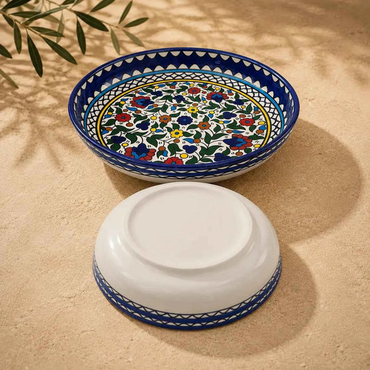 Floral Ceramic Bowl – Floral Serving, Salad & Pasta Bowl, Decorative Mediterranean Tableware (23cm, 28cm, 35cm)