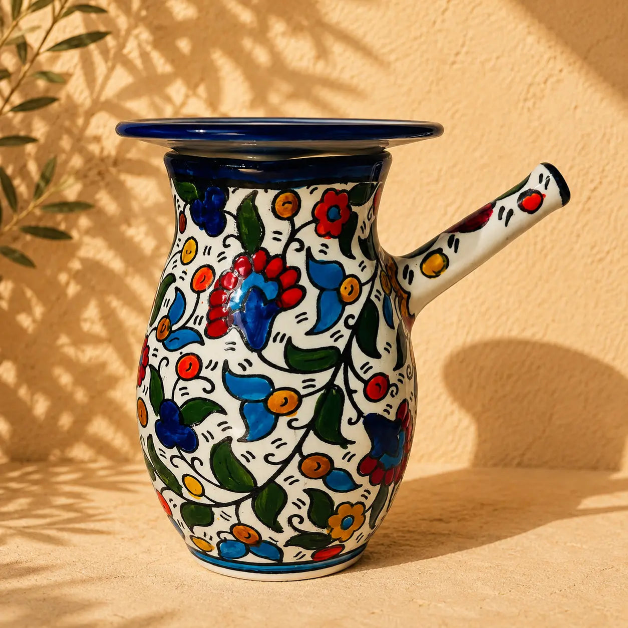 Handmade Palestinian Ceramic Coffee Pot with Lid – Traditional Arabic & Turkish Coffee Serving Pot