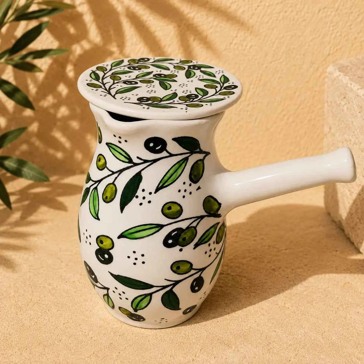 Rakwa -Handmade Palestinian Ceramic Coffee Pot with Lid – Traditional Arabic & Turkish Coffee Serving Pot