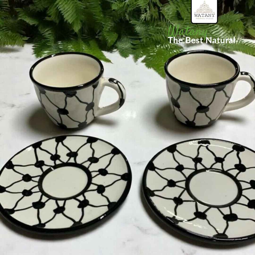 Palestinian Kuffia Coffee Set of 6 cups with plates 10x9x7 cm