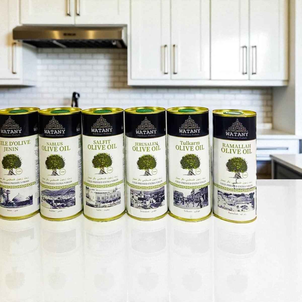 Olive Oil Set – Taste of Palestine by WATANY (6 x 1 L Regional Sampler: Tulkarm, Al Quds, Jenin, Nablus, Salfit & Ramallah)