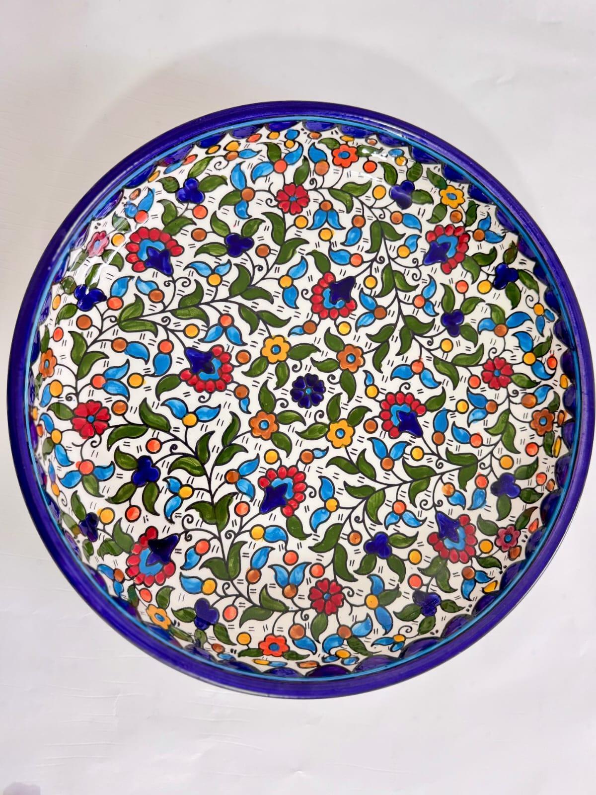 Palestinian Flower Ceramic Bowl – Big & Medium Sizes, Maqluba Bowl, Serving & Mixing Bowl