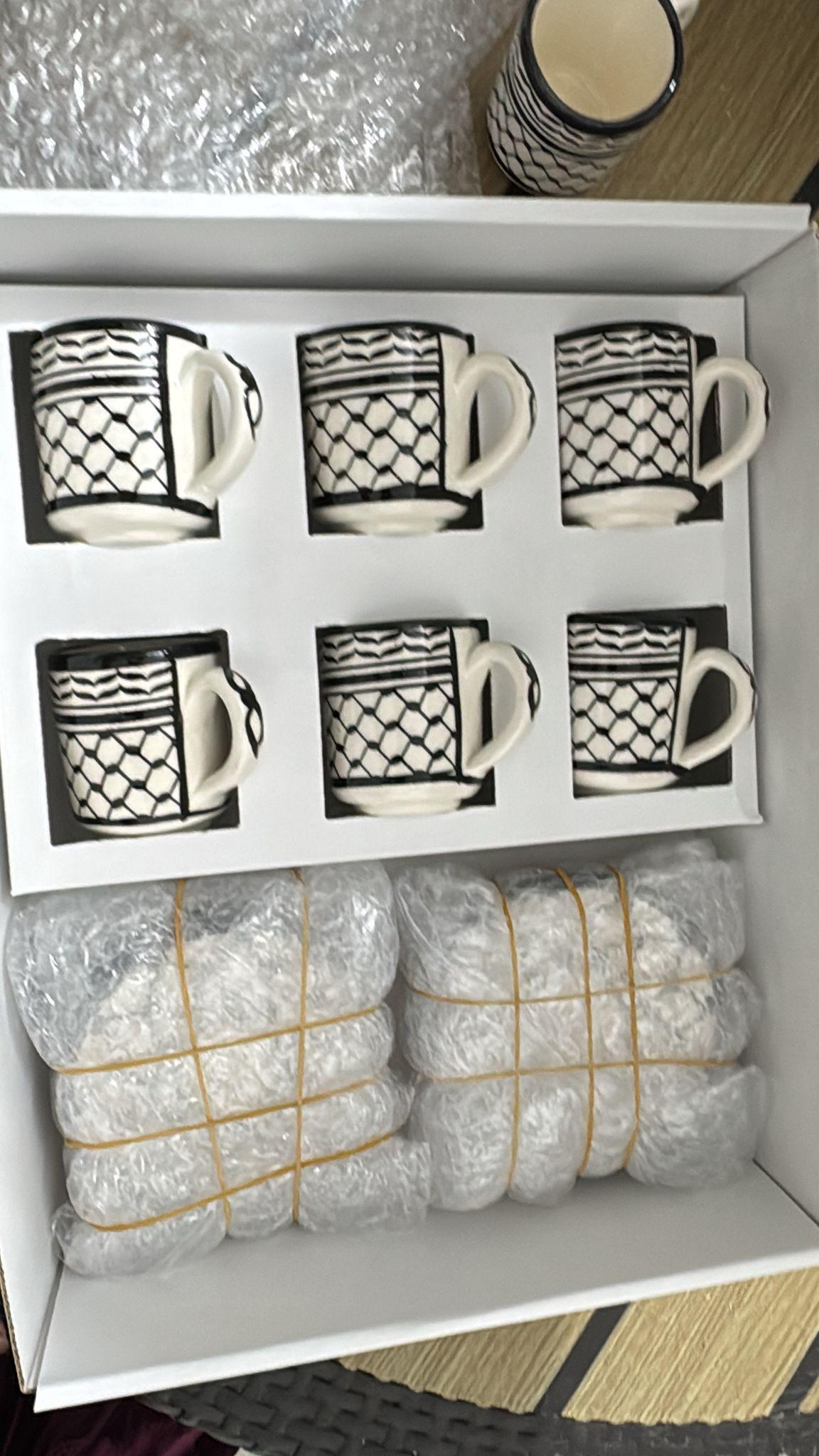 Tasses à café palestiniennes Kuffia (lot de 6 cylindriques) 6x6x7 cm