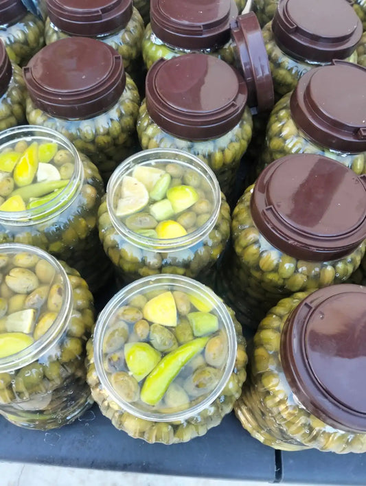 Olives vertes marinées palestiniennes de Jénine