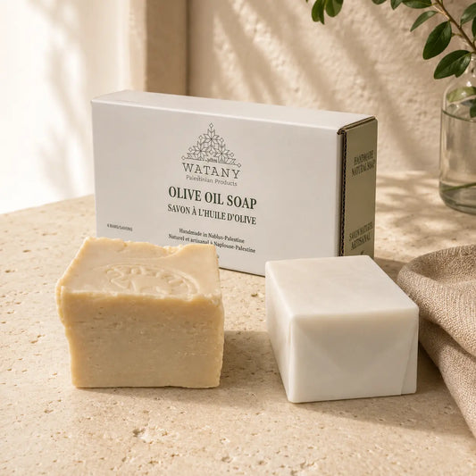 Savon Palestinien à l'Huile d'Olive Naturelle – Savon de Castille Fait Main, Savon Nabulsi Fait Main & Gel Douche pour Peaux Sèches