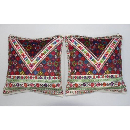 Cushion Cover Set of 2 – Palestinian Tatreez – 45 cm – Rainbow Blossom