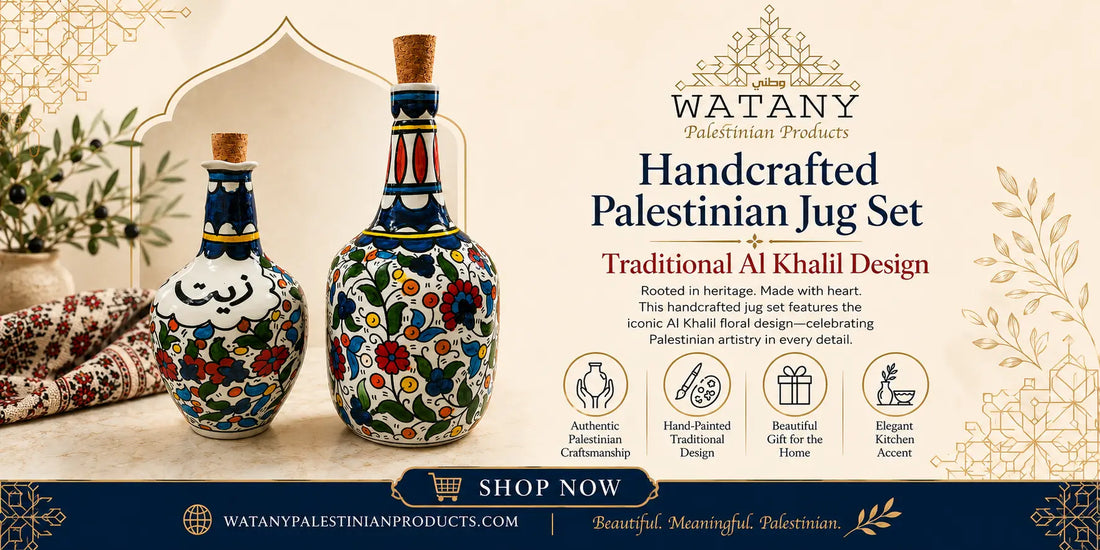 Handcrafted Palestinian Jug Set with Traditional Al Khalil Design