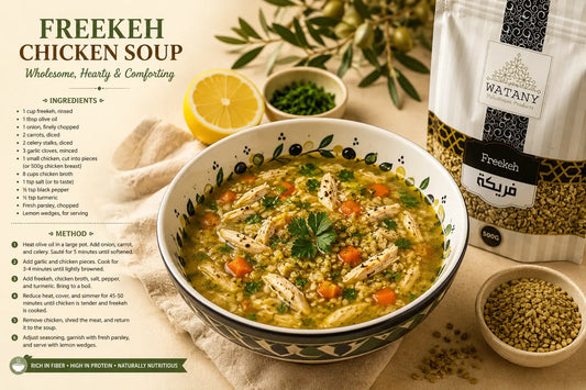 Authentic Freekeh Chicken Soup Recipe (Palestinian Style) - Watany Palestinian Products
