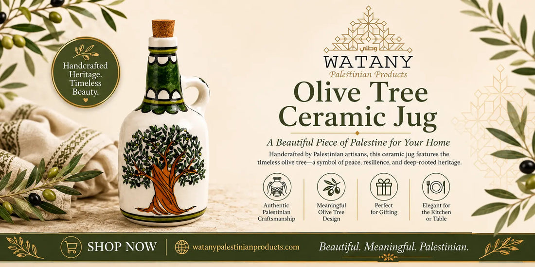 Olive Tree Palestinian Ceramic Jug: A Piece of Palestine for Your Home