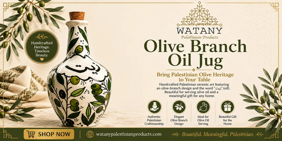 Palestinian Olive Branch Ceramic Oil Jug for Your Table