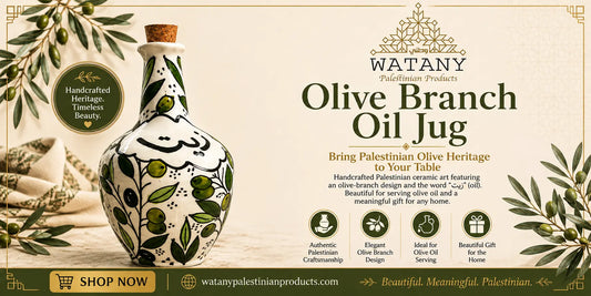 Palestinian Olive Branch Ceramic Oil Jug for Your Table