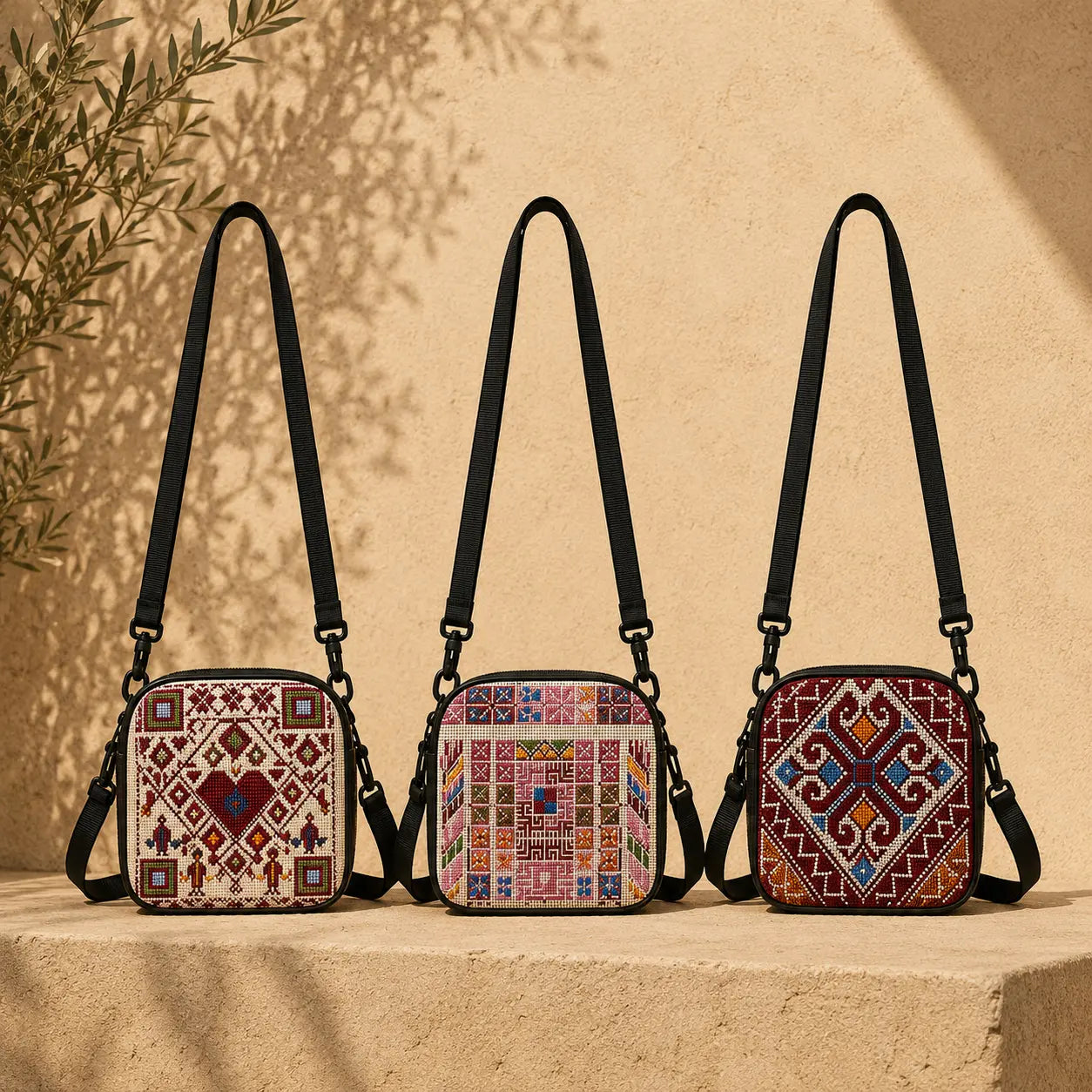 Tatreez Small Crossbody Bag – Shoulder Bag with Adjustable Strap