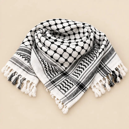 Classic Palestinian Keffiyeh Scarf - kufiya - Original Black and White kuffia - Al-Thawra