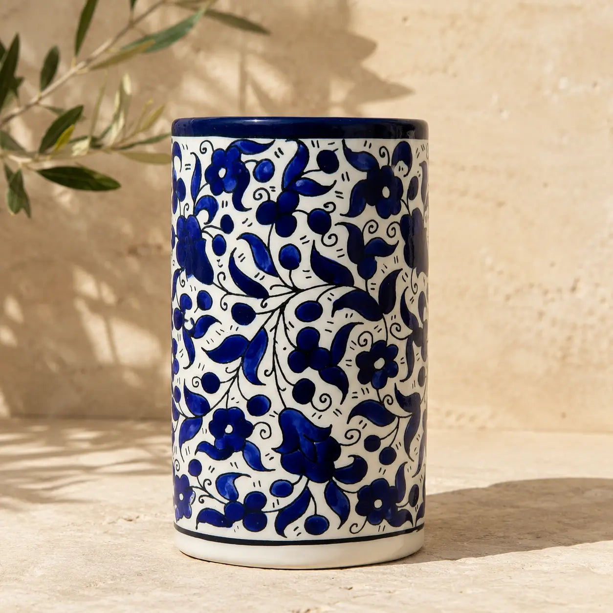 Utensil Holder Palestinian Hand-Painted Ceramic Utensil jar - Watany Palestinian Products