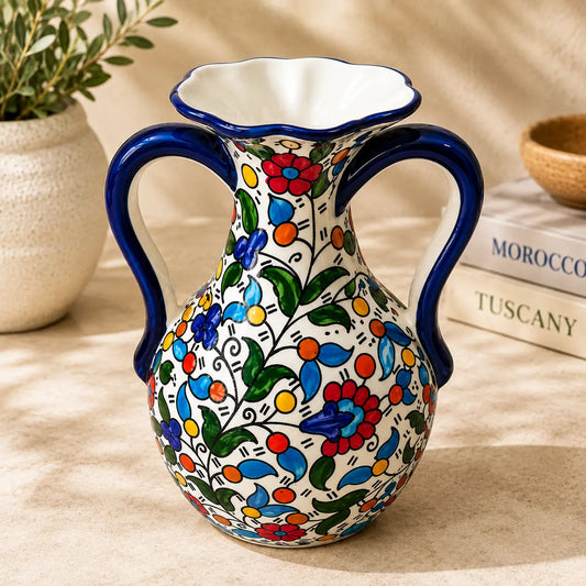 Handmade Palestinian Ceramic Flower Vase – Traditional Floral Pottery Decorative Vase