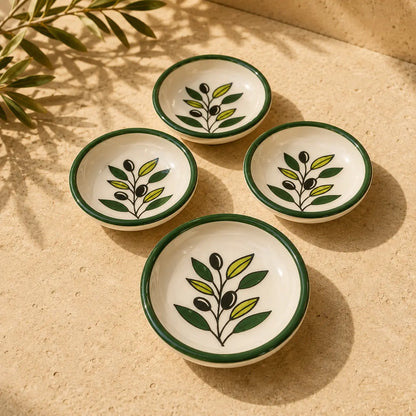 Small Ceramic Appetizer & Dessert Plate – 9 cm, Handmade Luxury Plate with Olive Branch Design