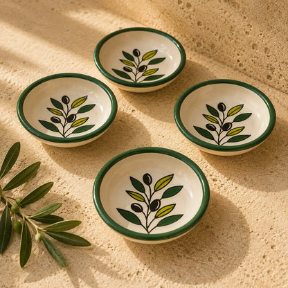 Small Ceramic Appetizer & Dessert Plate – 9 cm, Handmade Luxury Plate with Olive Branch Design