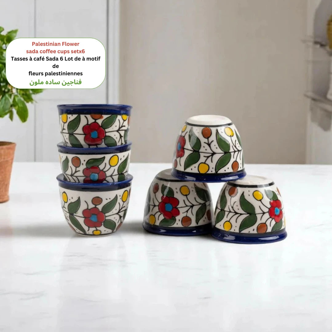 Palestinian Ceramic Coffee Cup Sets – Floral & Kuffia Design