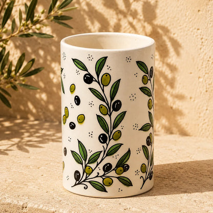 Utensil Holder Palestinian Hand-Painted Ceramic Utensil jar - Watany Palestinian Products