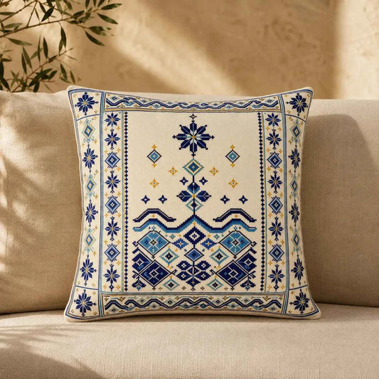 Cushion Cover Set of 2 – Palestinian Tatreez – 45 cm – Coastal Blue