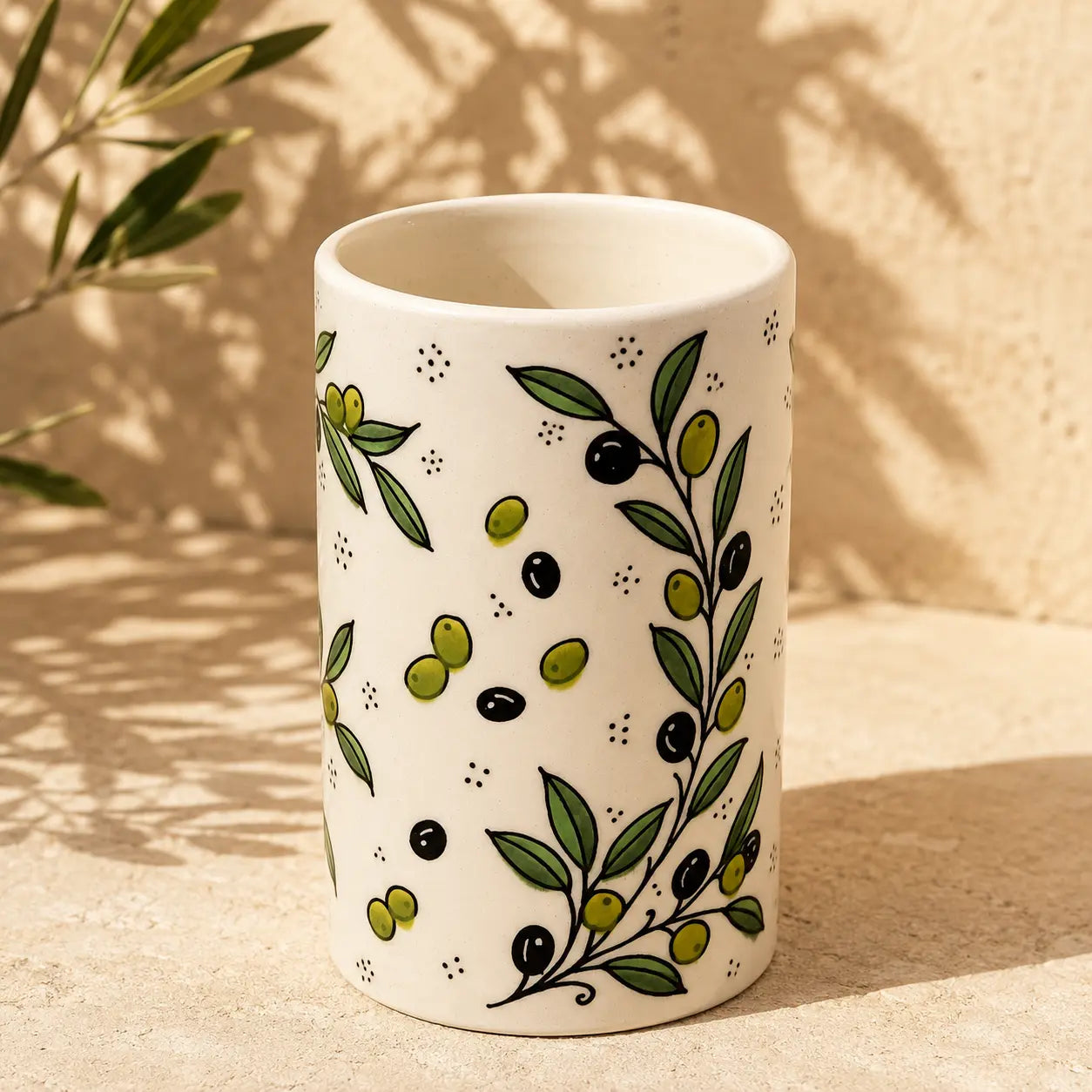 Utensil Holder Palestinian Hand-Painted Ceramic Utensil jar - Watany Palestinian Products