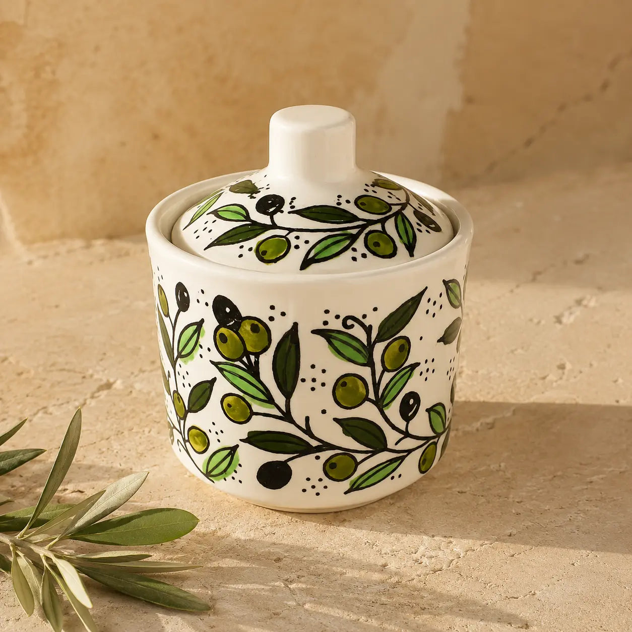 Handmade Palestinian Ceramic Sugar Bowl with Lid – Zatoun Pottery Storage Container