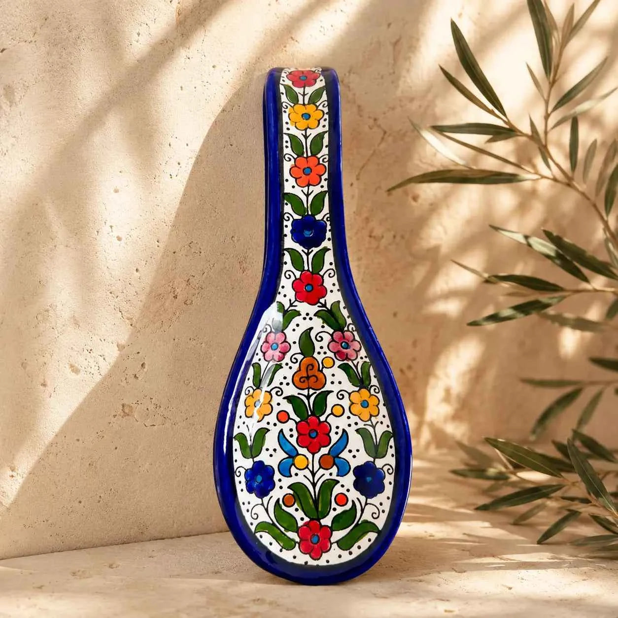 Palestinian Ceramic Spoon Rest – Compact Spoon Holder for Stove & Cooking