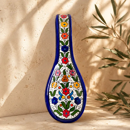 Palestinian Ceramic Spoon Rest – Compact Spoon Holder for Stove & Cooking