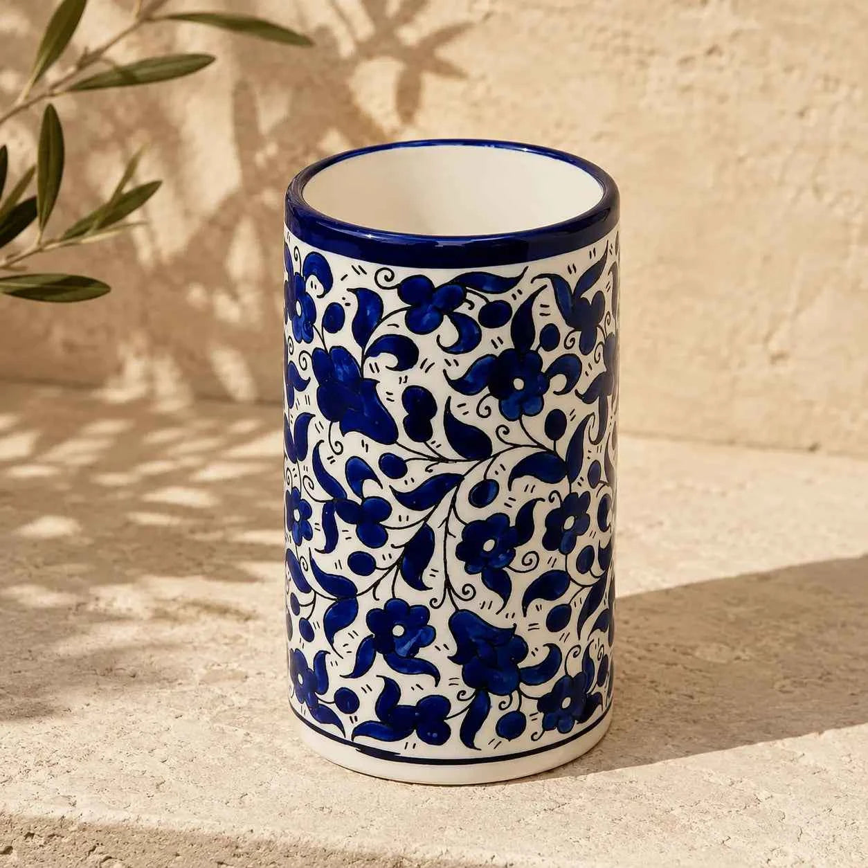 Utensil Holder Palestinian Hand-Painted Ceramic Utensil jar