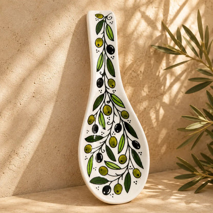 Palestinian Ceramic Spoon Rest – Compact Spoon Holder for Stove & Cooking