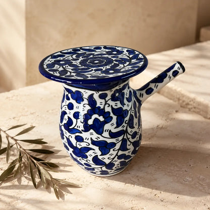 Handmade Palestinian Ceramic Coffee Pot with Lid – Traditional Arabic & Turkish Coffee Serving Pot