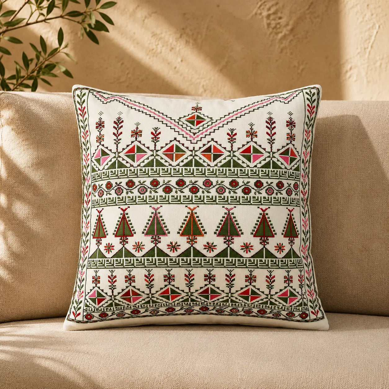 Cushion Cover Set of 2 – Palestinian Tatreez – 45 cm – Olive Blossom