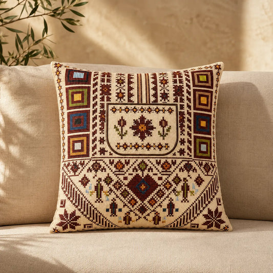Traditional Palestinian Tatreez Cushion Cover 45 cm
