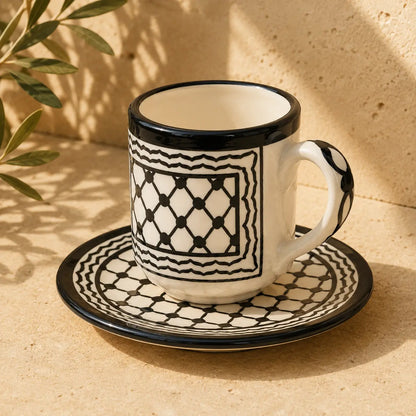 Tasses à café palestiniennes Kuffia (lot de 6 cylindriques) 6x6x7 cm