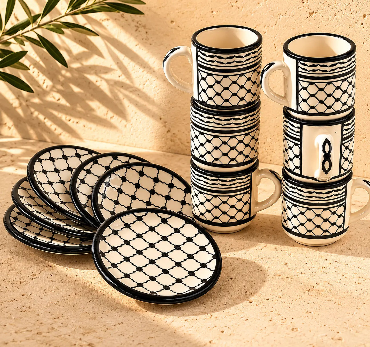 Tasses à café palestiniennes Kuffia (lot de 6 cylindriques) 6x6x7 cm
