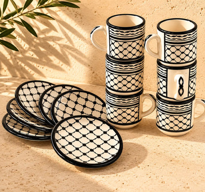 Tasses à café palestiniennes Kuffia (lot de 6 cylindriques) 6x6x7 cm