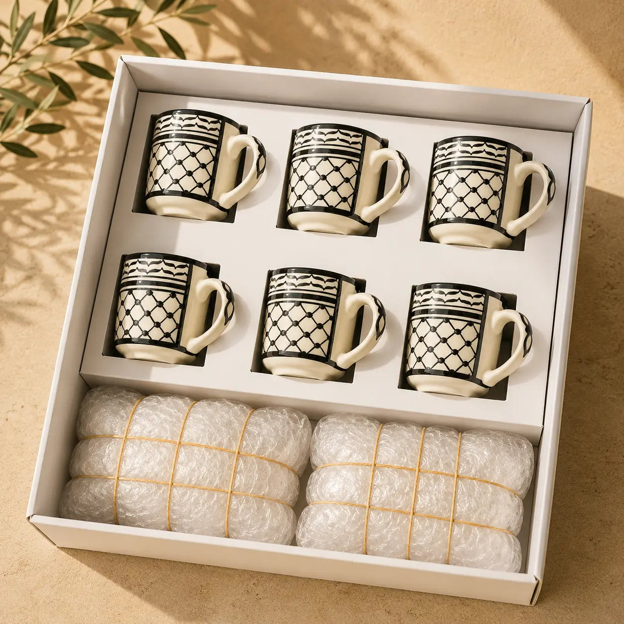 Tasses à café palestiniennes Kuffia (lot de 6 cylindriques) 6x6x7 cm