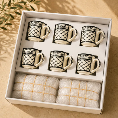 Tasses à café palestiniennes Kuffia (lot de 6 cylindriques) 6x6x7 cm