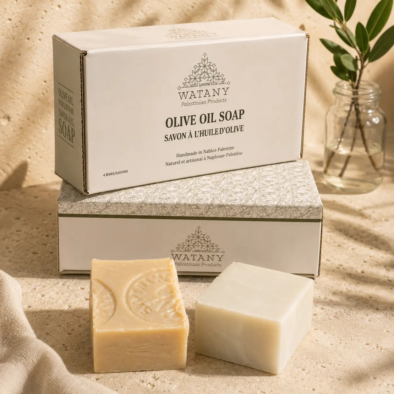 Savon Palestinien à l'Huile d'Olive Naturelle – Savon de Castille Fait Main, Savon Nabulsi Fait Main & Gel Douche pour Peaux Sèches