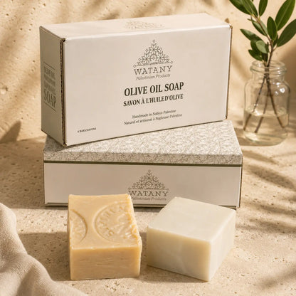 Savon Palestinien à l'Huile d'Olive Naturelle – Savon de Castille Fait Main, Savon Nabulsi Fait Main & Gel Douche pour Peaux Sèches