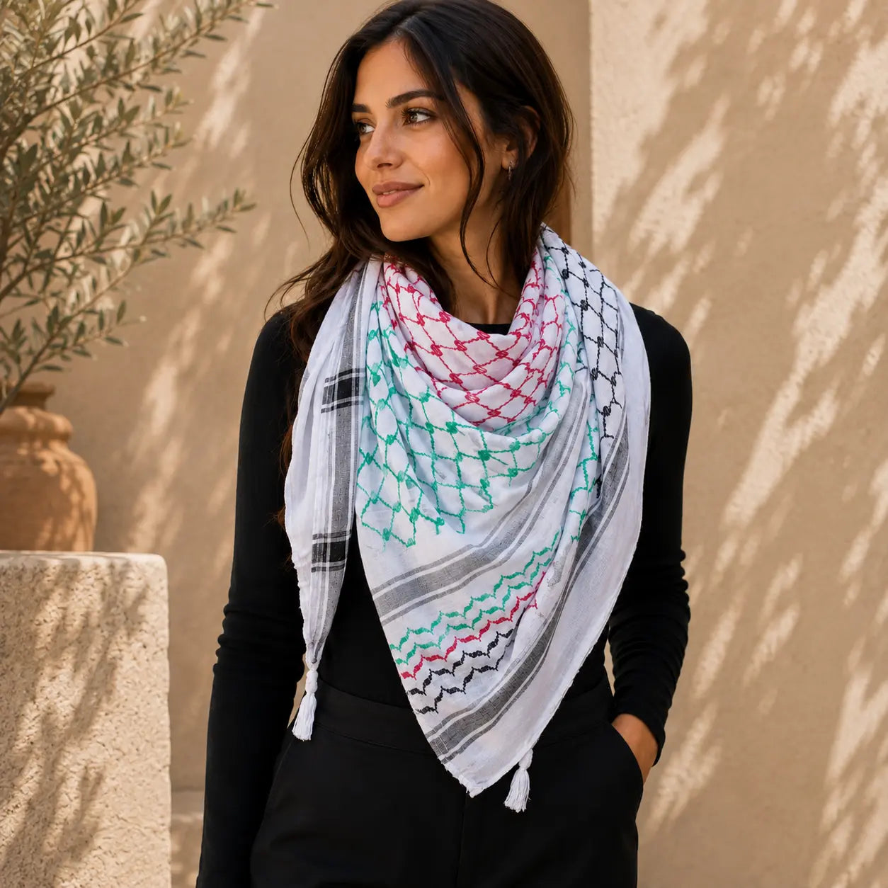 Palestinian flag-colour kufiya Scarf - Keffiyeh Scraf - Al-Watan